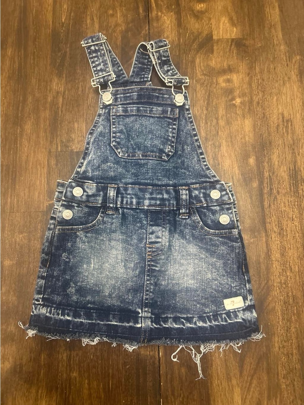 7 For All Mankind Distressed Dark Blue Denim Overall Skirt